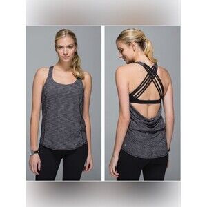 Lululemon Wild Tank Heathered Gray Black Strappy Open Back Yoga Top Size 6